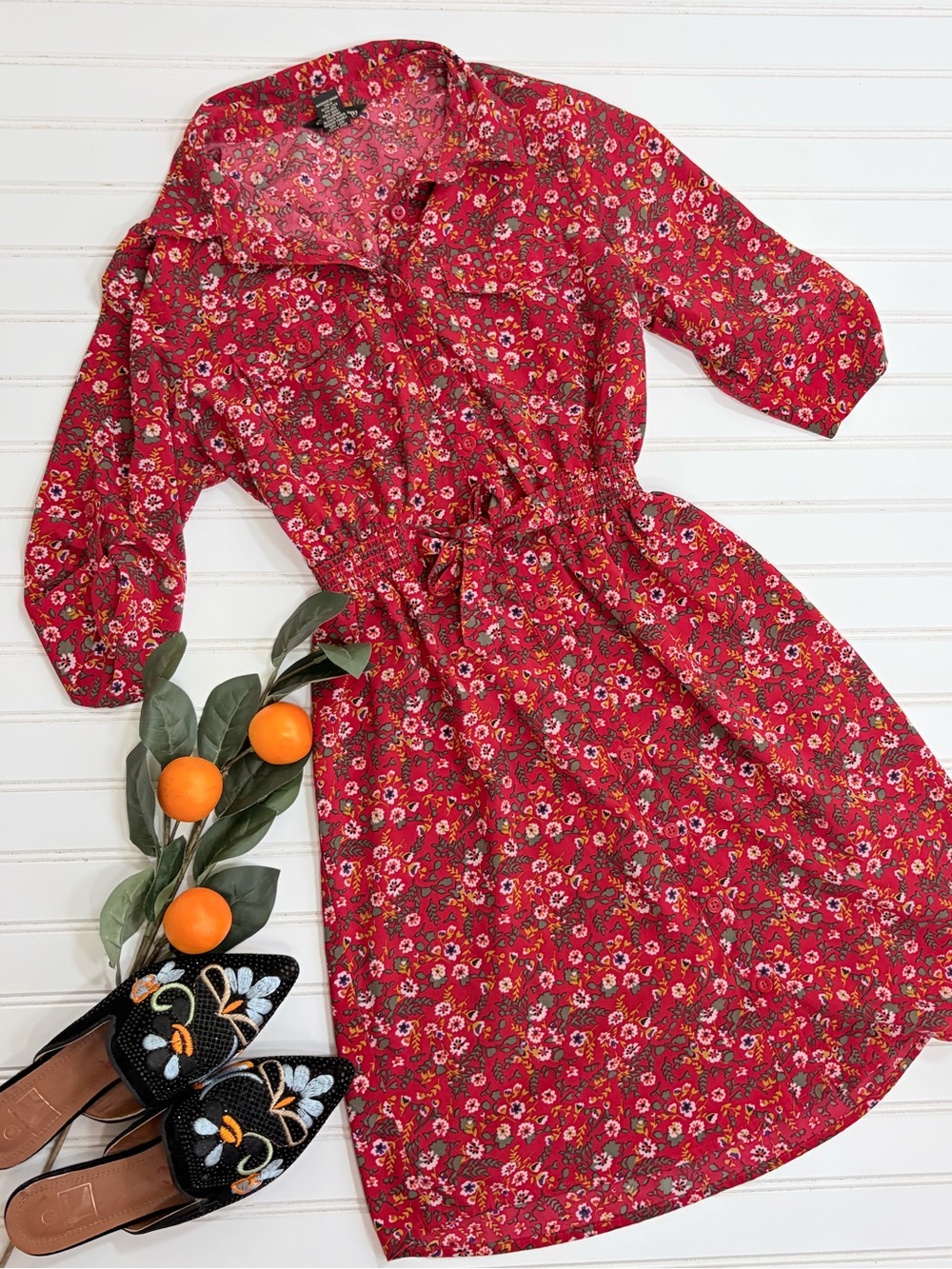 Millenium Floral Tie Front Button Up Shirt Dress